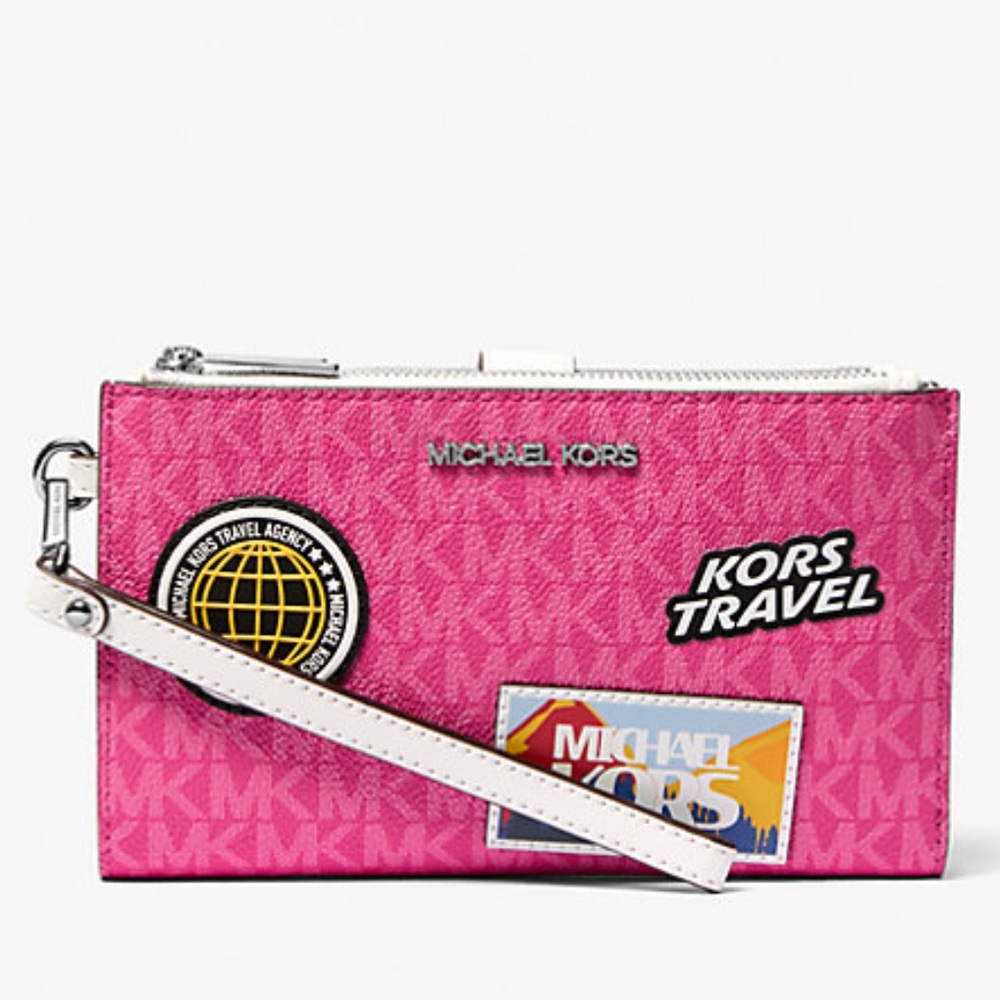 Michael Kors Jet Set Travel Lg Embellished Signature Logo Wristlet 
Dragonfruit